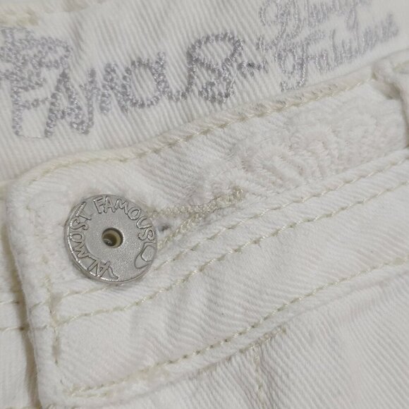 Almost Famous ✦ Lace-Trim Denim Shorts ✦ White Cotton/Spandex Cutoffs Sz 7 EUC - Picture 5 of 10